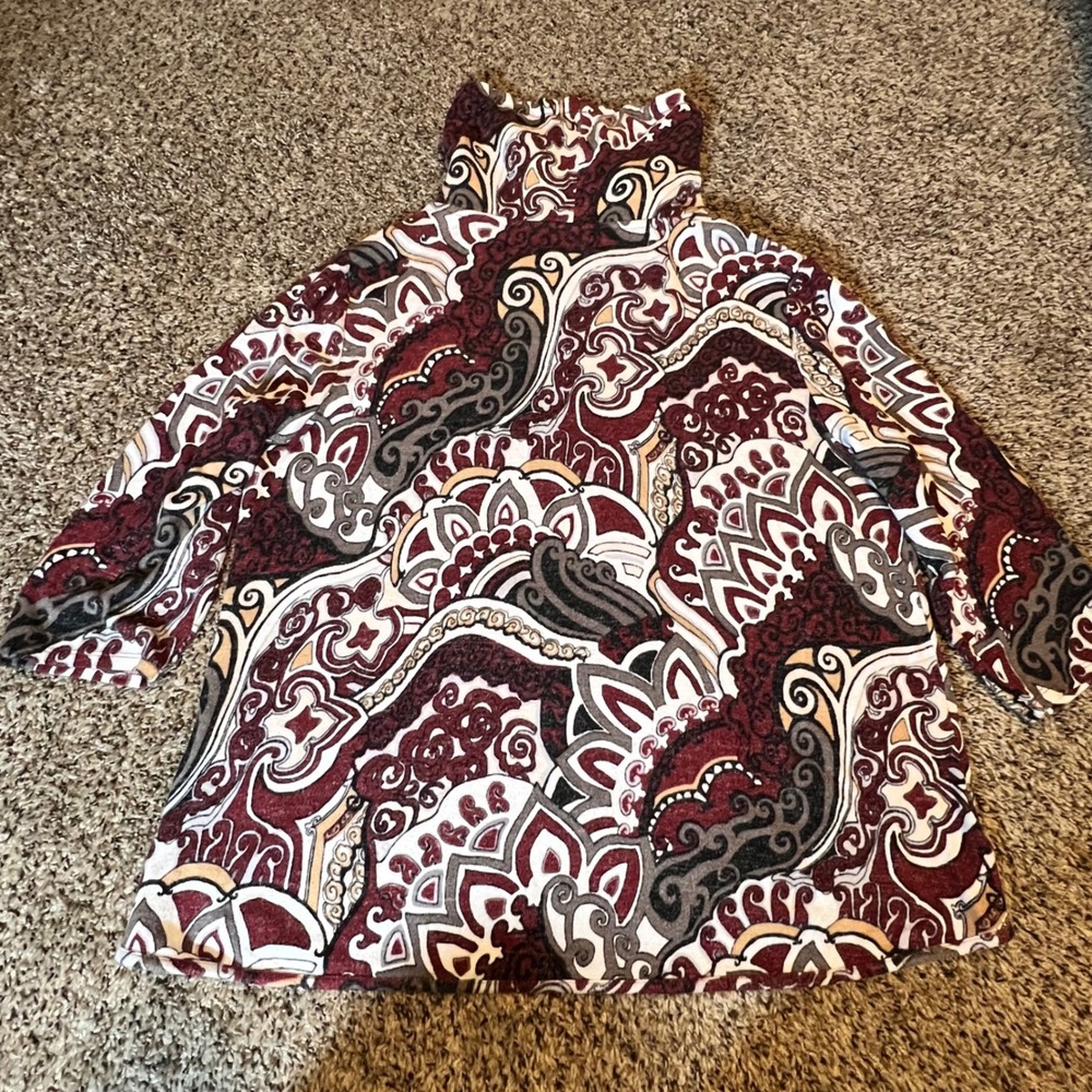 Chicos Weekends Paisley Cowl Neck‎ Top Burgundy Grey 3/4 Sleeve Size 3 XL - Picture 7 of 7